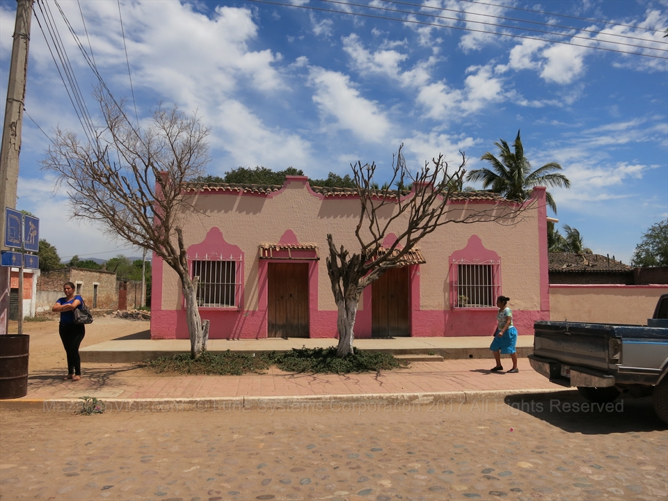 A brightly painted souvenir stand offering locally harvested honeys and candies