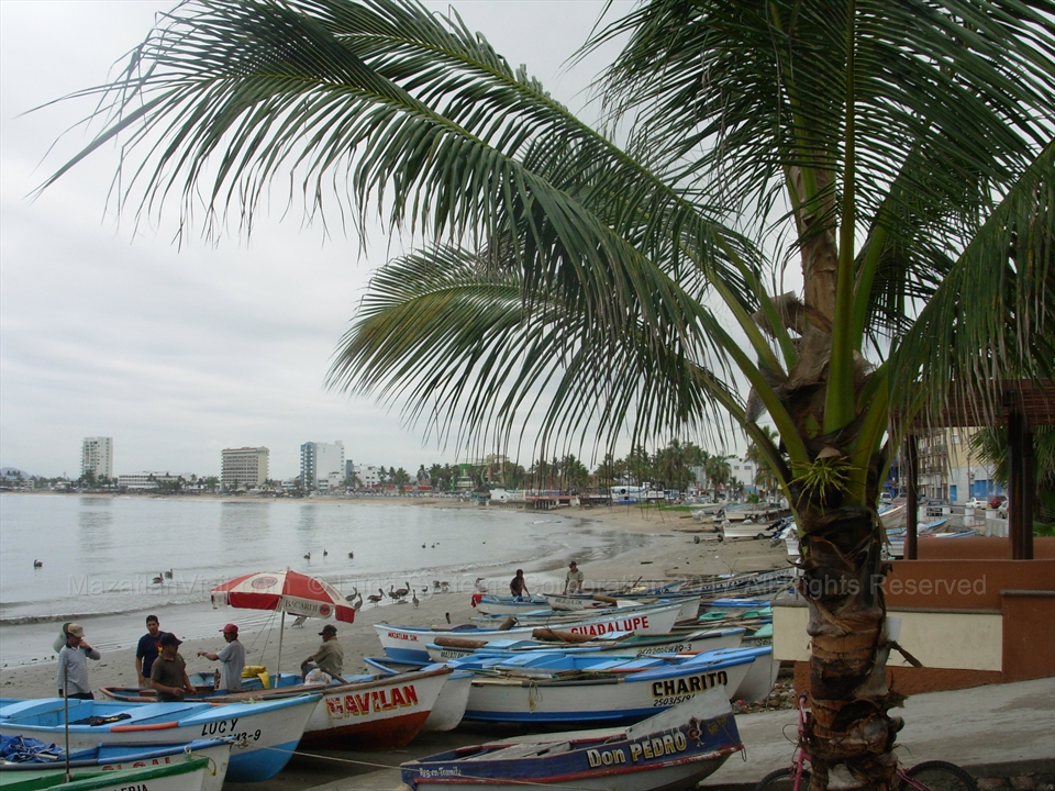Traditional panga fishing boats resting on the sands of Playa Norte