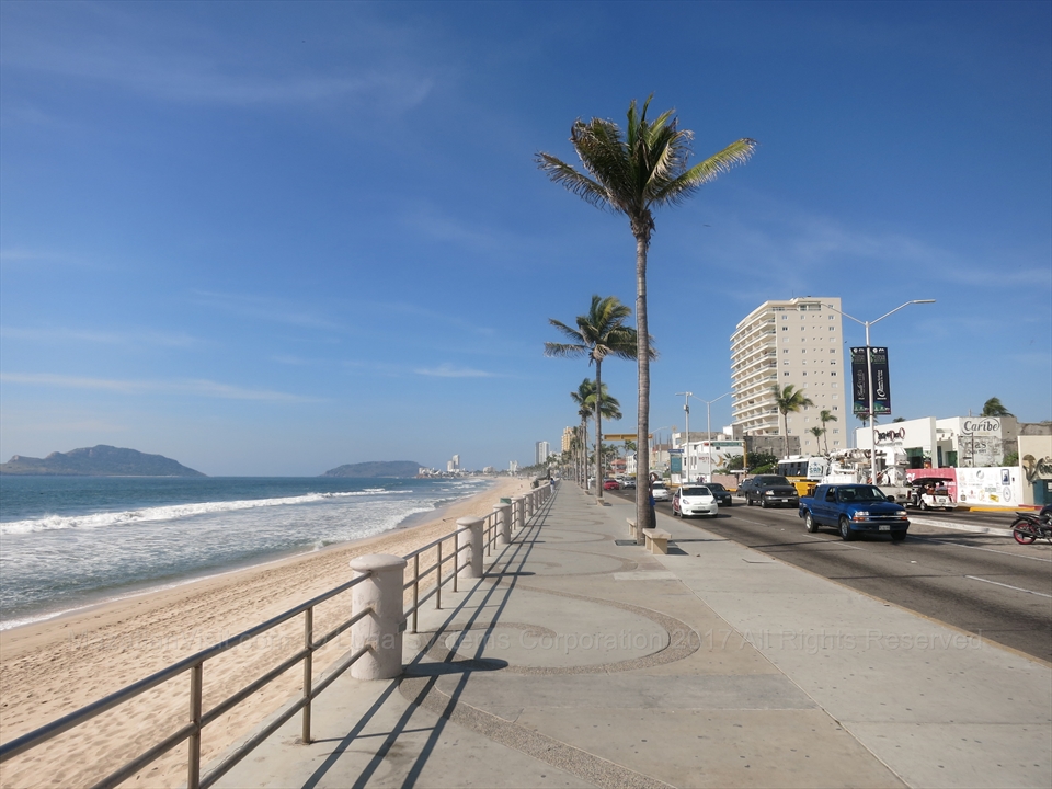 Scenic walking boardwalk Malecon seawall in Mazatlán
