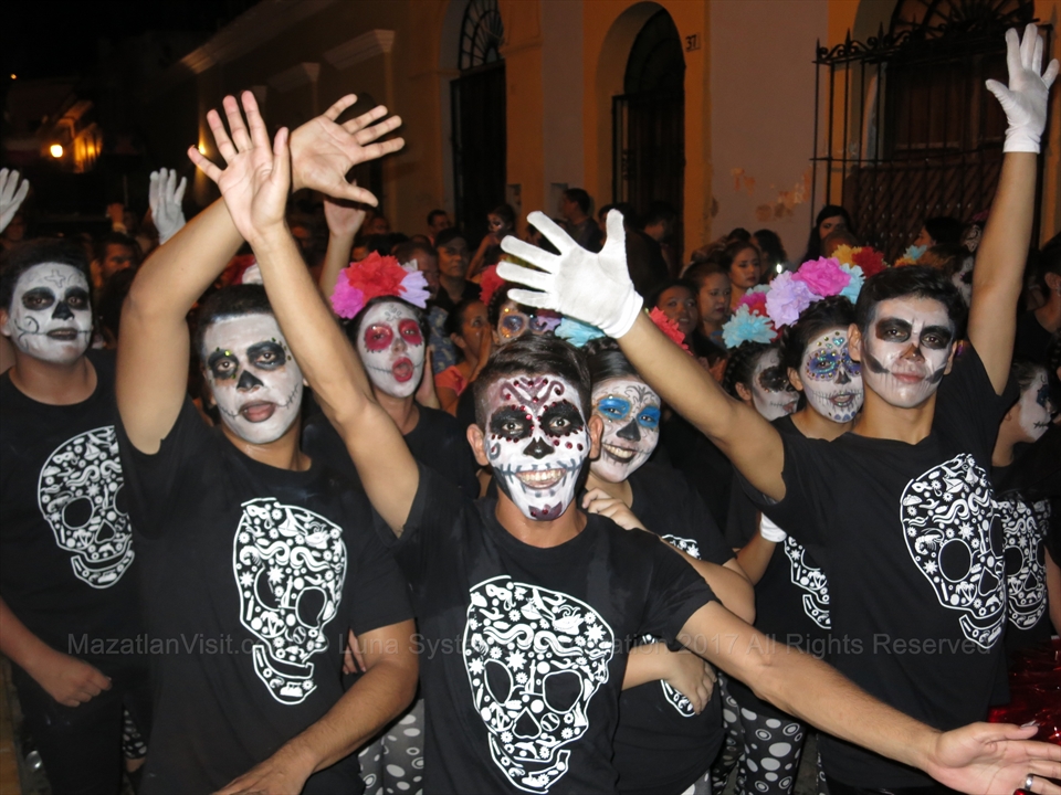 Festive public holiday street parade tracking in Sinaloa, Mexico