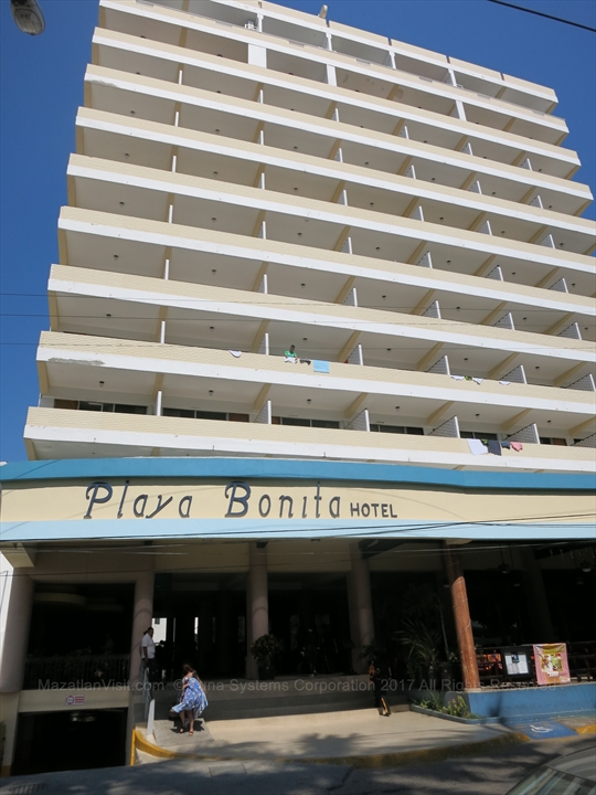 The central resort courtyard and entry of Hotel Playa Bonita