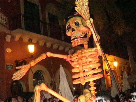 Costumed calavera dancers performing in Old Town Mazatlán