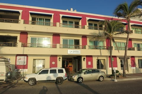 The front main entrance of La Siesta Hotel facing Olas Altas beach