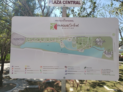 Official detailed visitor layout reference navigation map placard for Mazatlan Central Park