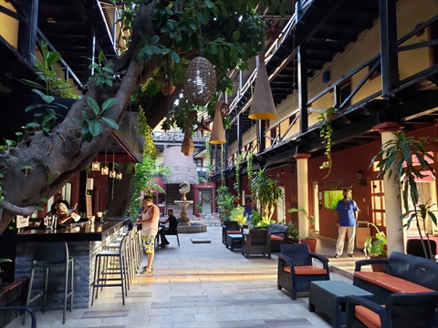 The inner open courtyard dining balconies