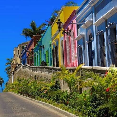 Colorful colonial building facades along the cobblestone streets of Centro Historico