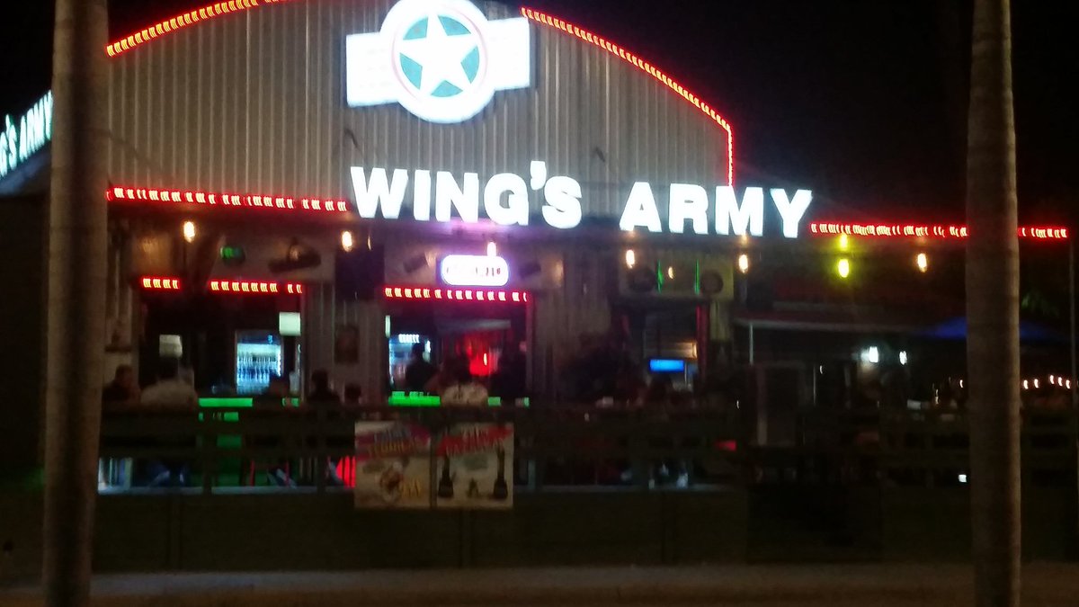 Wing's Army military themed chicken wings restaurant frontage in Mazatlán