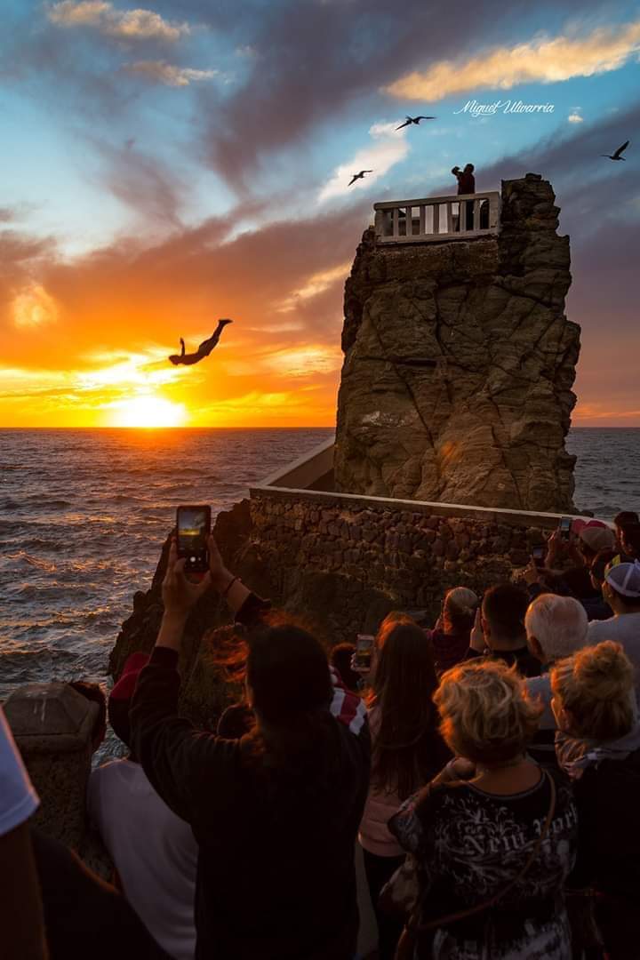Cliff Diver at Sunset in Mazatlán, Sinaloa, Mexico