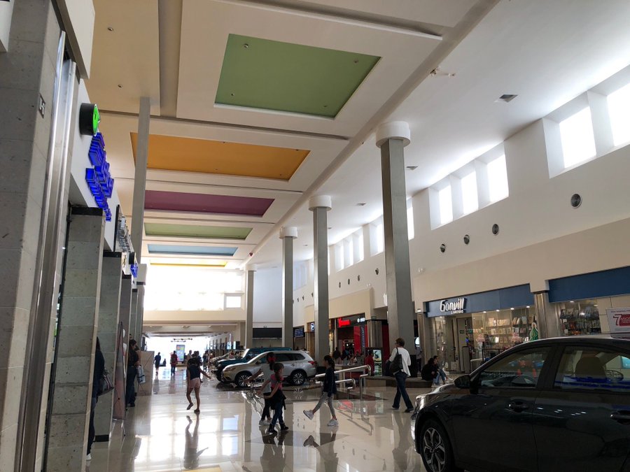 The modern air-conditioned multi-level interior concourse of Gran Plaza Mall