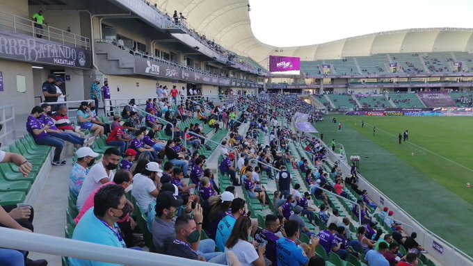 Purple flags and banners flying high across the supporter sections