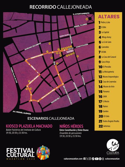 Official street route map blueprint for the Day of the Dead parade in historic Centro Historico