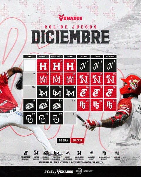 December Venados Baseball Schedule