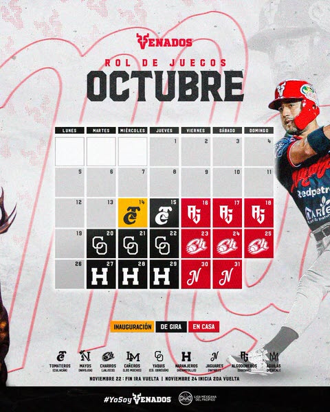 October Venados Baseball Schedule